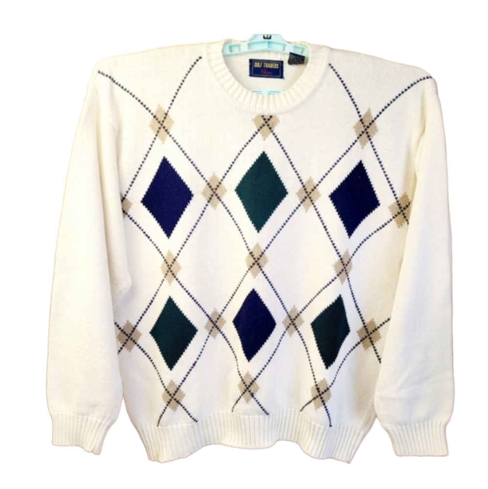 Gulf Traders Classic Crew Neck Cream Color 100% Cotton Sweater Size Large